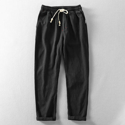 Pantalones Hombre de Lino Corte Recto Cintura Elástica Ajustable