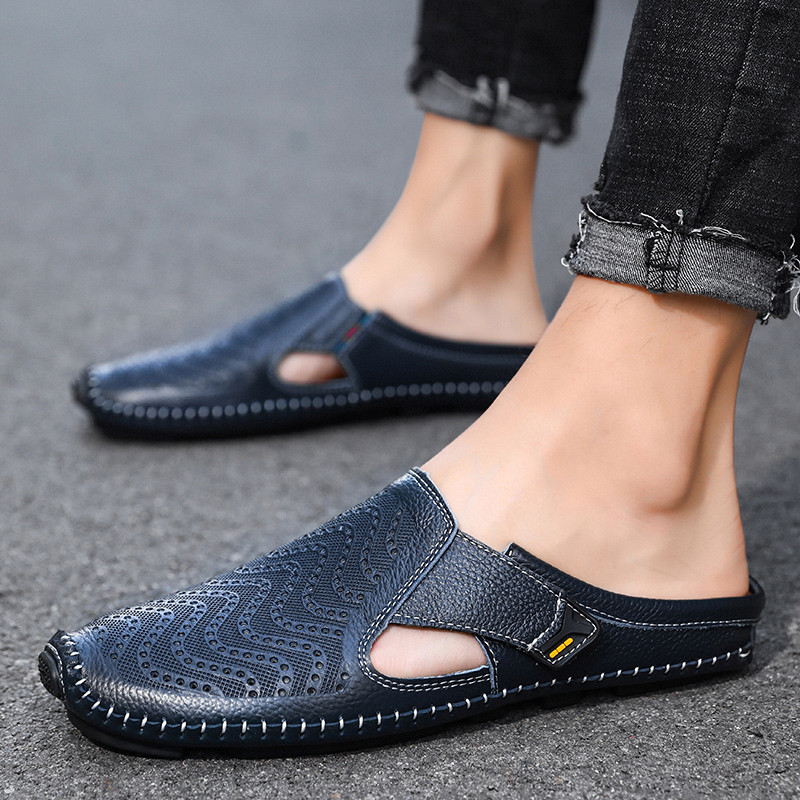 Mules Hombre de Cuero Laterales Abiertos