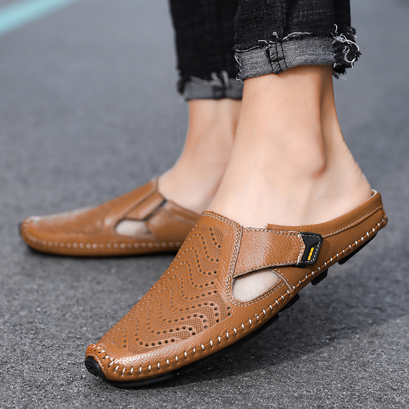 Mules Hombre de Cuero Laterales Abiertos