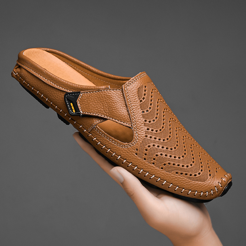 Mules Hombre de Cuero Laterales Abiertos