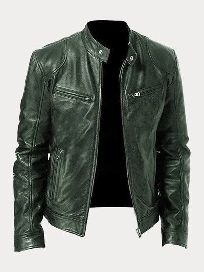 Chaqueta Hombre Cuero Sintético Cuello Alto Cremalleras Laterales - Mavetta