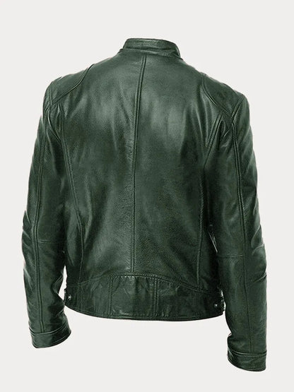 Chaqueta Hombre Cuero Sintético Cuello Alto Cremalleras Laterales