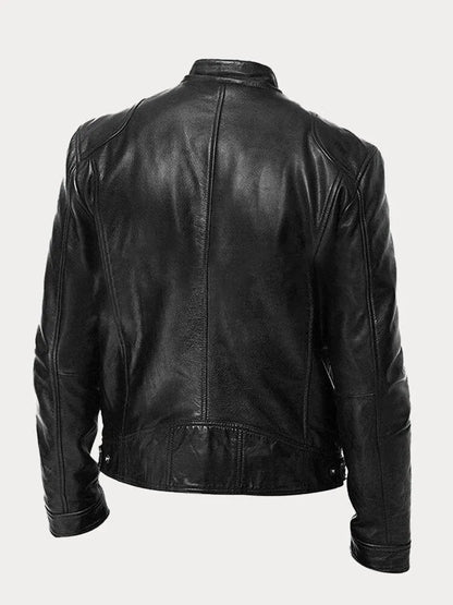 Chaqueta Hombre Cuero Sintético Cuello Alto Cremalleras Laterales