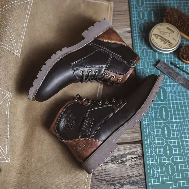 Botines hombre cuero sintético con cordones estilo urbano