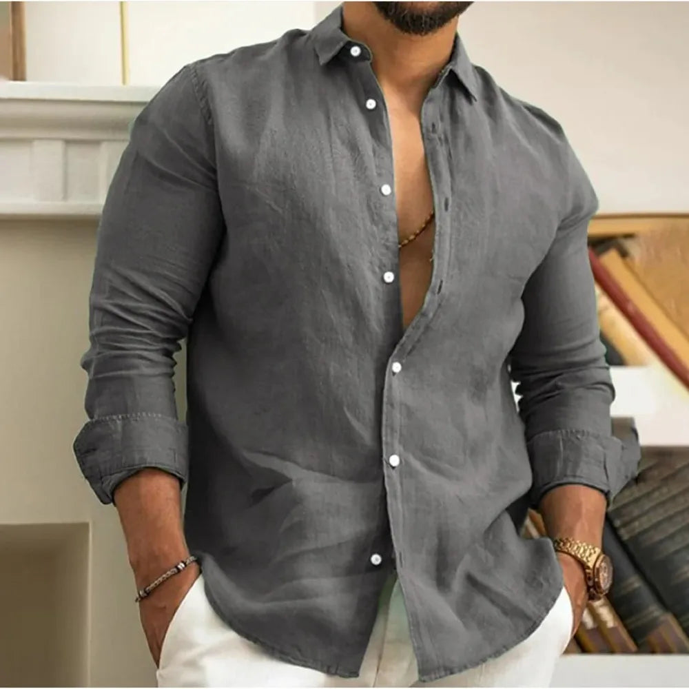 Camisa Hombre de Lino Transpirable Corte Estival
