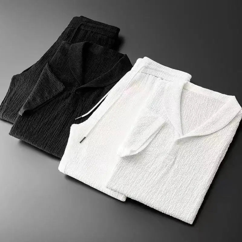 Conjunto Hombre Casual Camiseta Cuello en V Pantalón Cintura Elástica