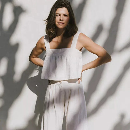 Culottes Mujer de Lino Talle Alto y Pliegues Frontales