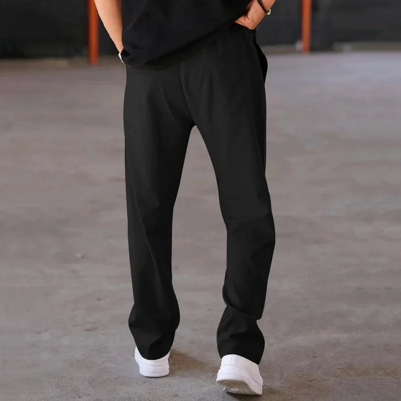 Pantalones Hombre Mezcla Fibras Corte Recto Estilo Americano