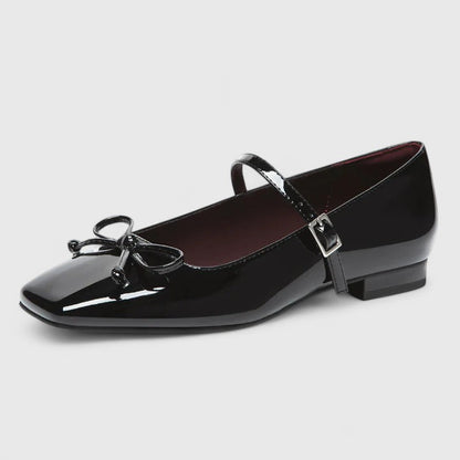 Zapatos Planos Mujer Punta Cuadrada Lazo Estilo Mary Jane