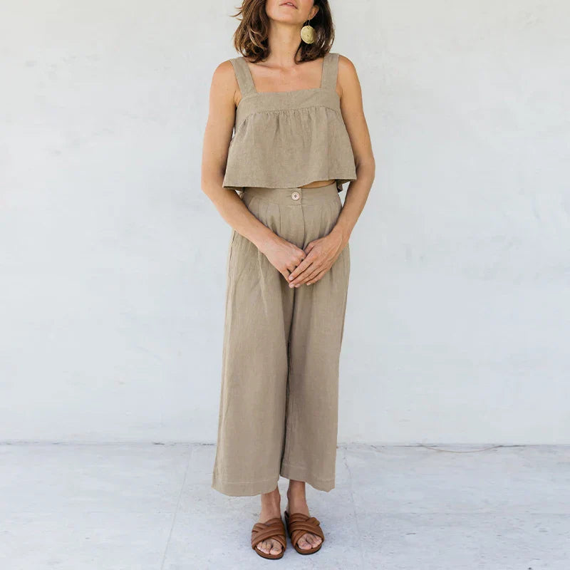Culottes Mujer de Lino Talle Alto y Pliegues Frontales