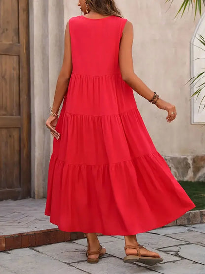 Vestido verano mujer sin mangas escote en V corte A