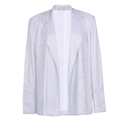 Conjunto Mujer Blazer Oversize y Pantalón Brillante Ajuste Relax