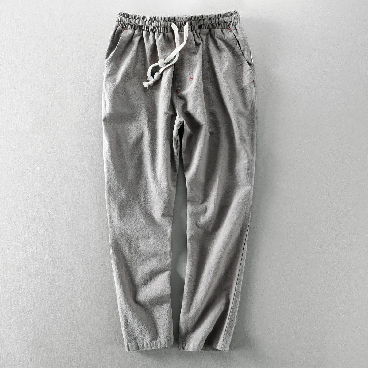 Pantalones Hombre de Lino Corte Recto Cintura Elástica Ajustable
