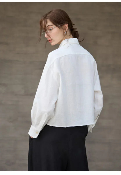 Sobrecamisa Mujer de Lino Corte Oversize Cuello en V y Botones