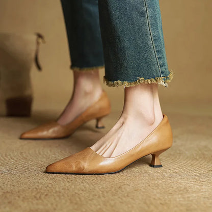 Zapatos Mujer de Cuero Tacón Clásico Elegante