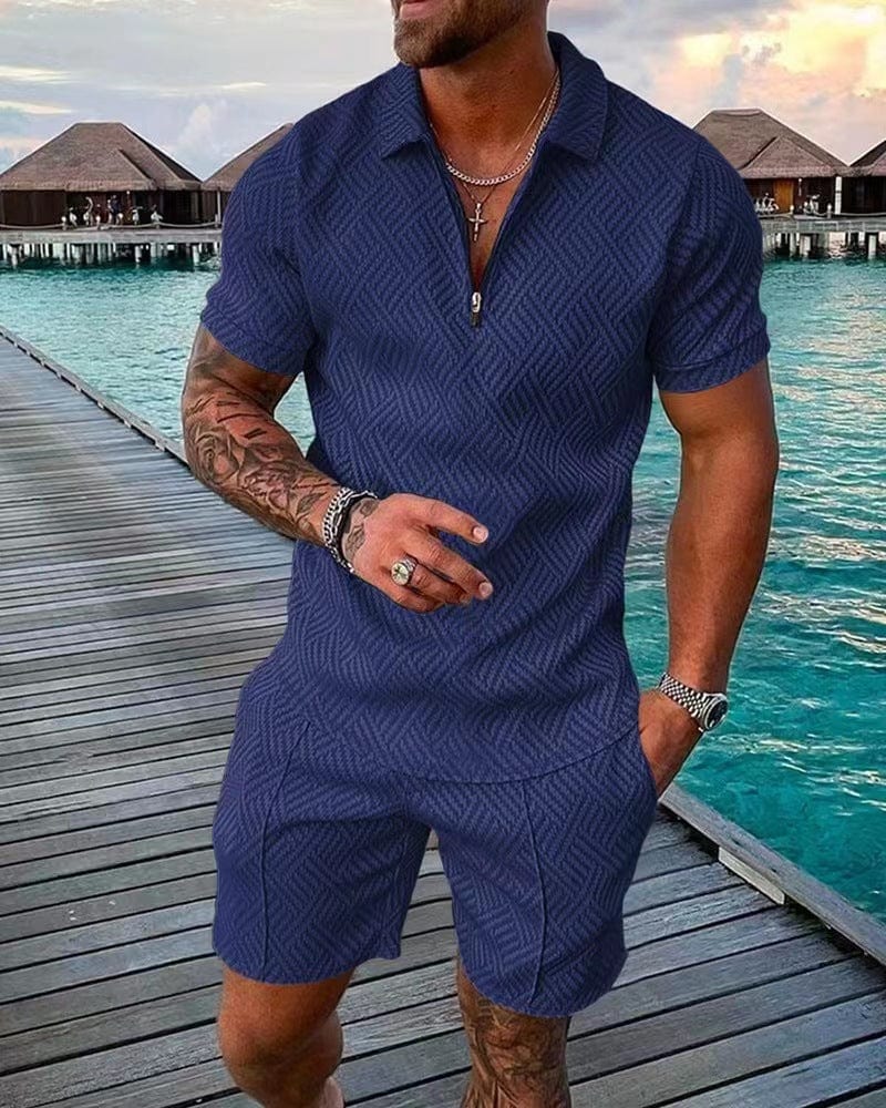 Conjunto verano hombre camiseta cremallera pantalón corto casual
