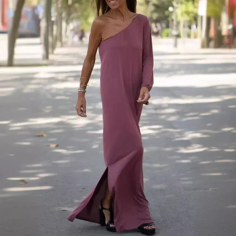 Vestido Mujer de Un Solo Hombro Corte Holgado