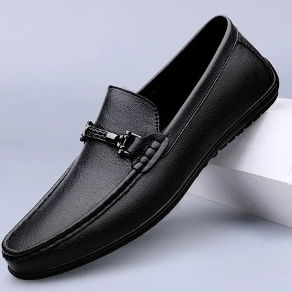Mocasines Hombre de Cuero Genuino Estilo Conducción Suela Goma Slip-On