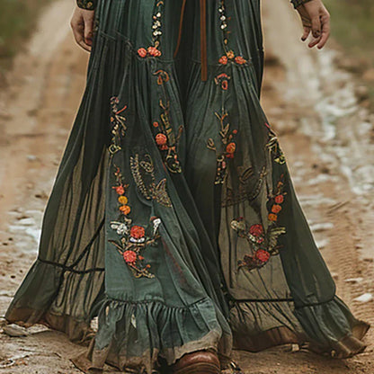Vestido Largo Mujer Boho Bordado Floral