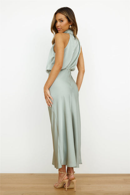 Vestido Midi Mujer Gasa Elegante Escote Asimétrico