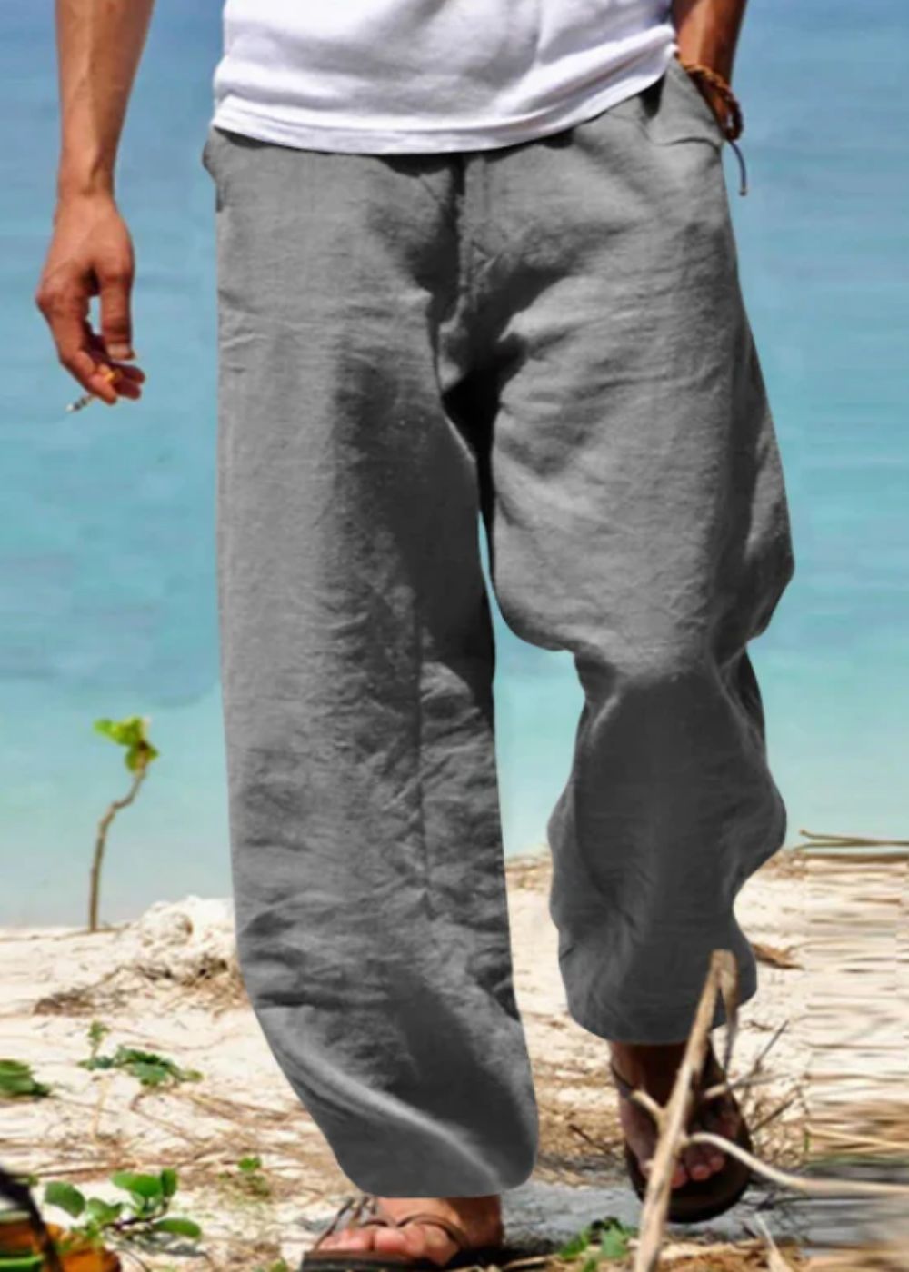 Pantalón hombre ligero algodón corte amplio cómodo