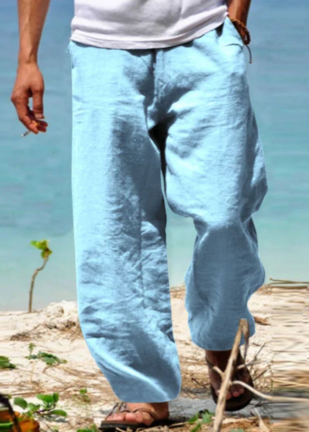 Pantalón hombre ligero algodón corte amplio cómodo