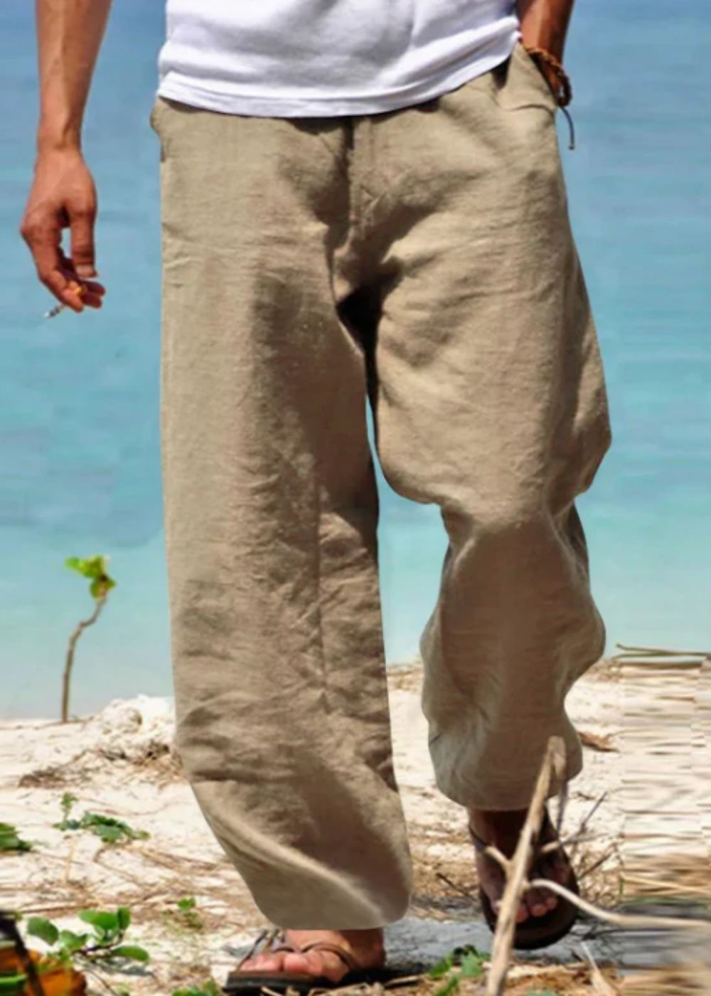 Pantalón hombre ligero algodón corte amplio cómodo