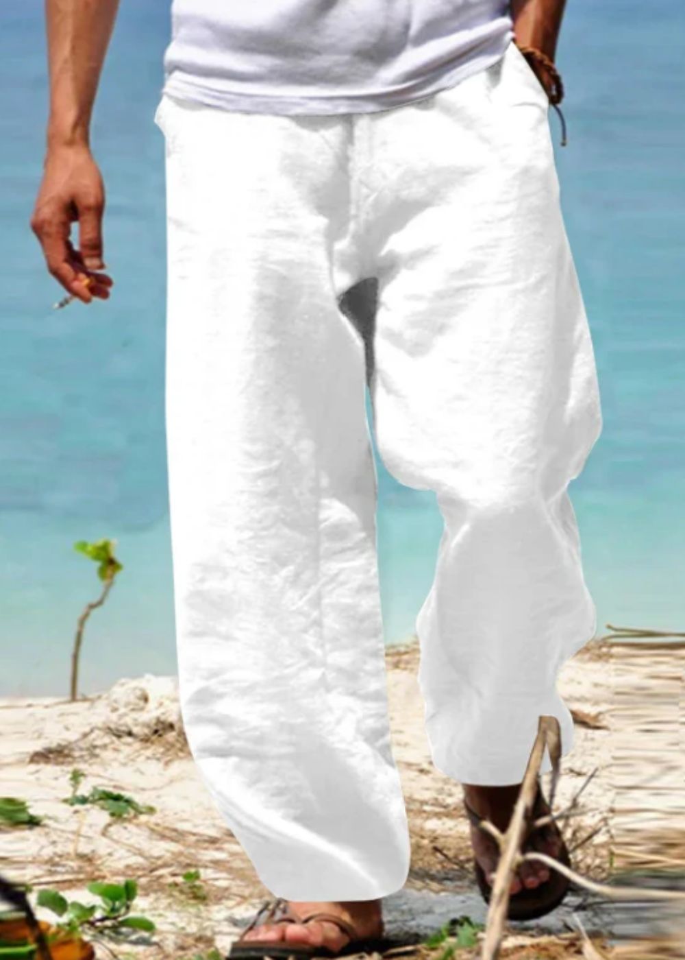 Pantalón hombre ligero algodón corte amplio cómodo