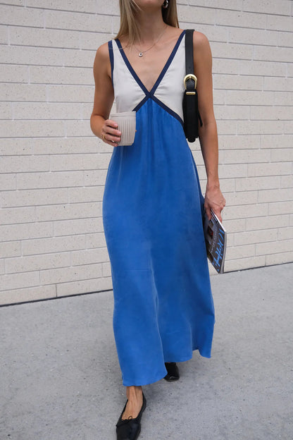 Vestido largo Mujer con escote en V y corte fluido