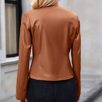 Cazadora Mujer Estilo Biker Cuello Redondo Ajuste Moderno