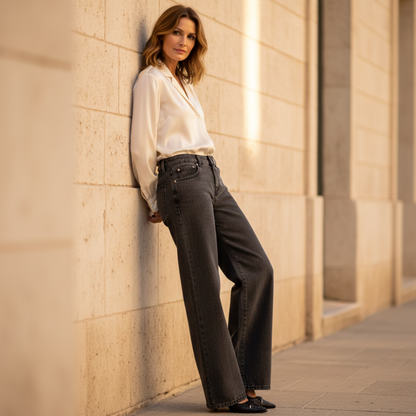 Pantalones Vaqueros Mujer Cintura Media Bolsillos Anchos