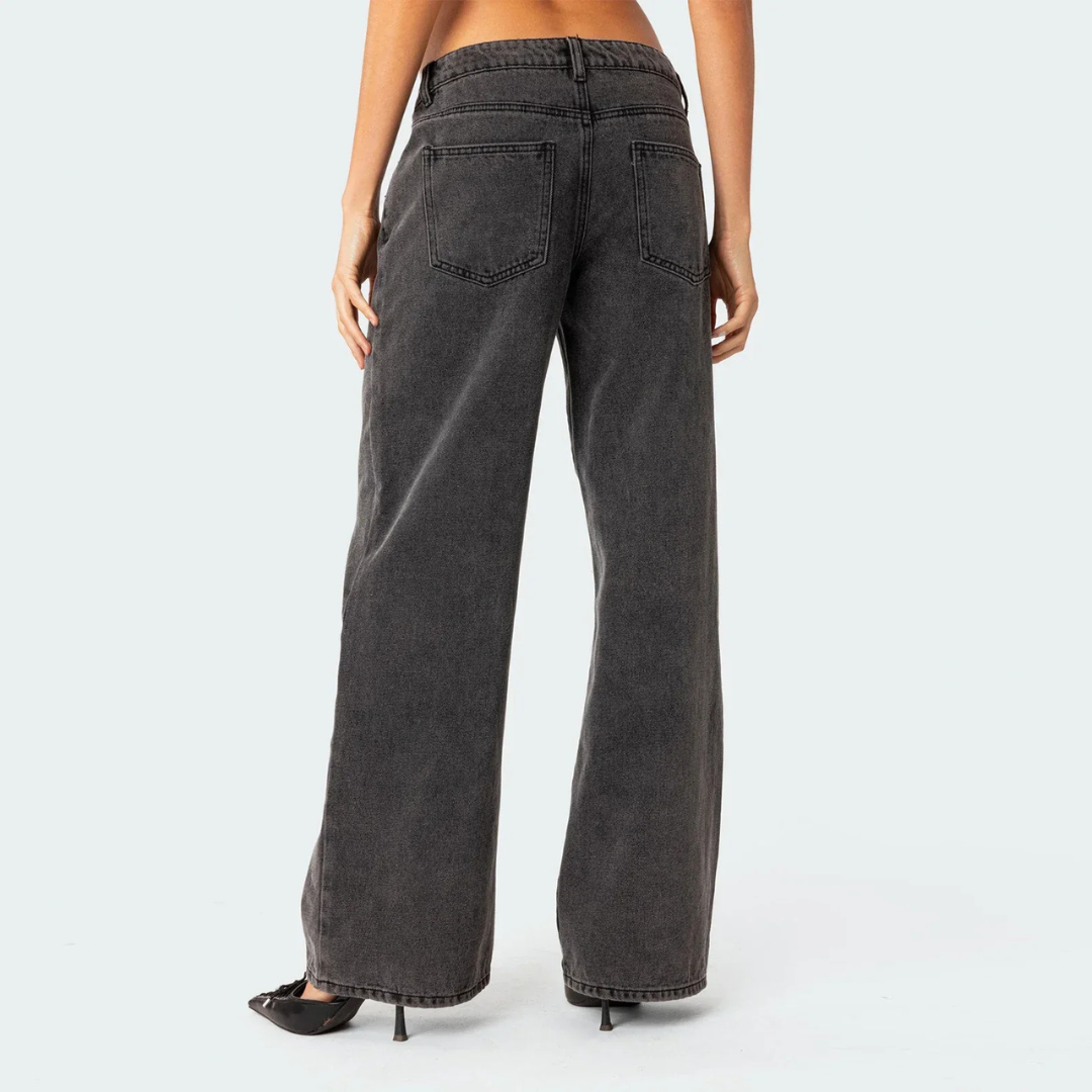 Pantalones Vaqueros Mujer Cintura Media Bolsillos Anchos