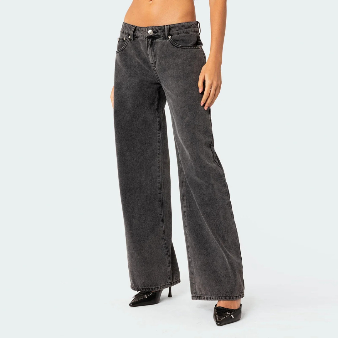 Pantalones Vaqueros Mujer Cintura Media Bolsillos Anchos - Mavetta