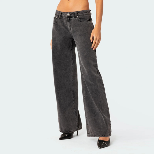 Pantalones Vaqueros Mujer Cintura Media Bolsillos Anchos - Mavetta