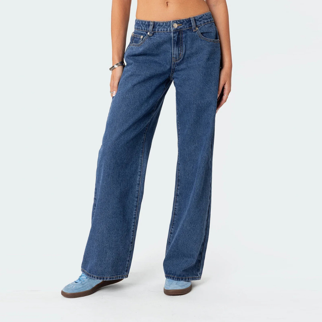 Pantalones Vaqueros Mujer Cintura Media Bolsillos Anchos