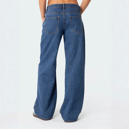 Pantalones Vaqueros Mujer Cintura Media Bolsillos Anchos