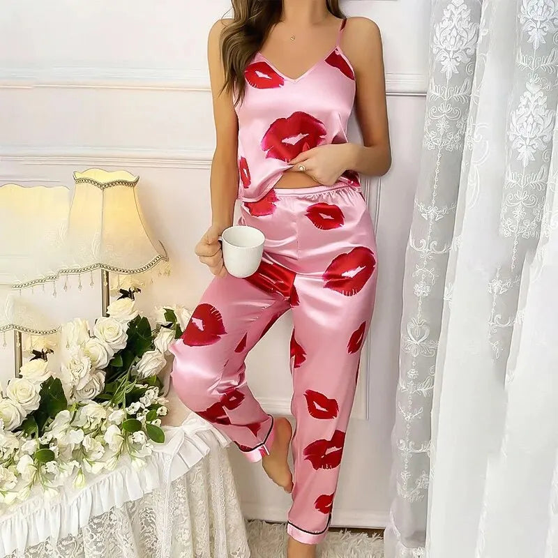 Pijama Mujer Satinado Estampado Ajuste Comodo