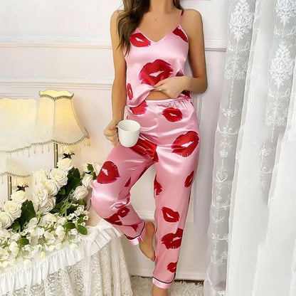 Pijama Mujer Satinado Estampado Ajuste Comodo