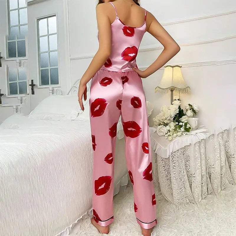 Pijama Mujer Satinado Estampado Ajuste Comodo