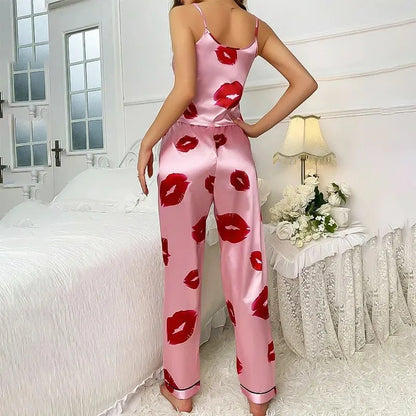 Pijama Mujer Satinado Estampado Ajuste Comodo
