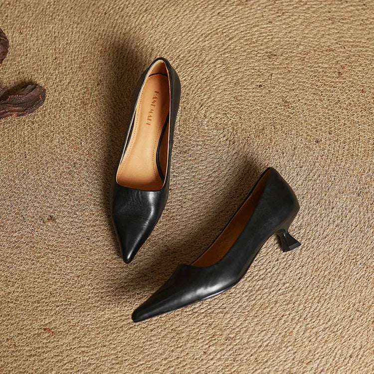 Zapatos Mujer de Cuero Tacón Clásico Elegante