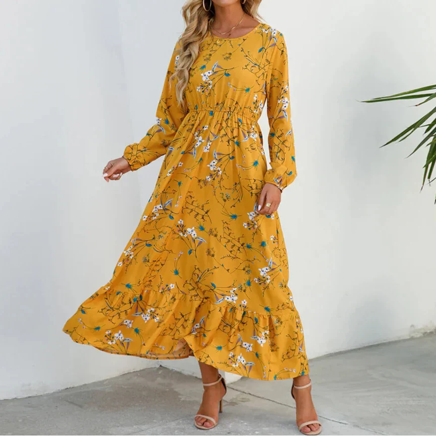Vestido maxi mujer con manga larga estampado floral verano