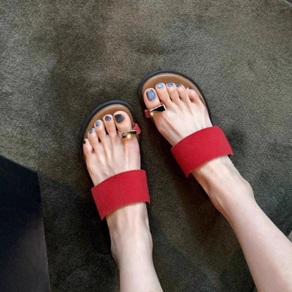 Sandalias Mujer de Piel Ante con Detalle de Anillo