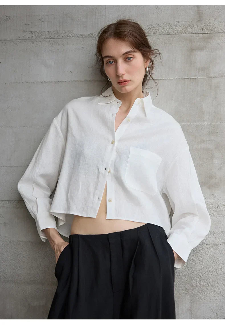 Sobrecamisa Mujer de Lino Corte Oversize Cuello en V y Botones