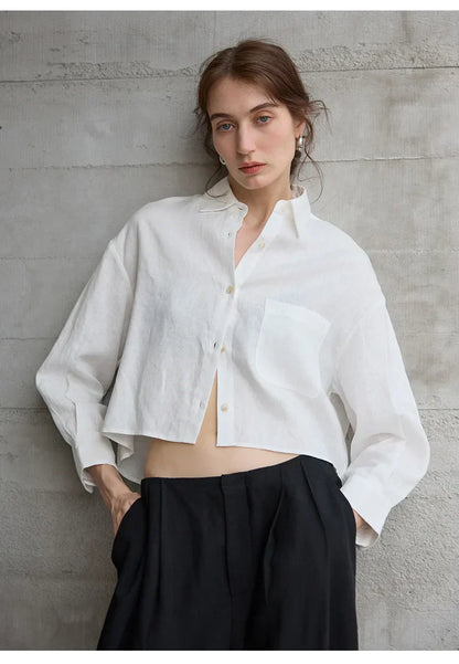 Sobrecamisa Mujer de Lino Corte Oversize Cuello en V y Botones