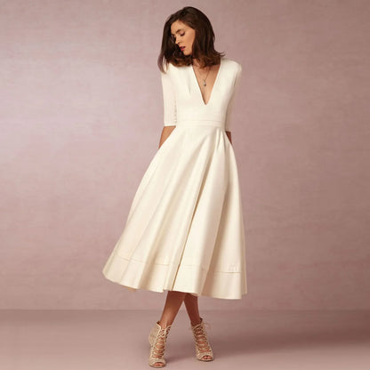 Vestido midi mujer Escote en V Mangas al Codo - Mavetta