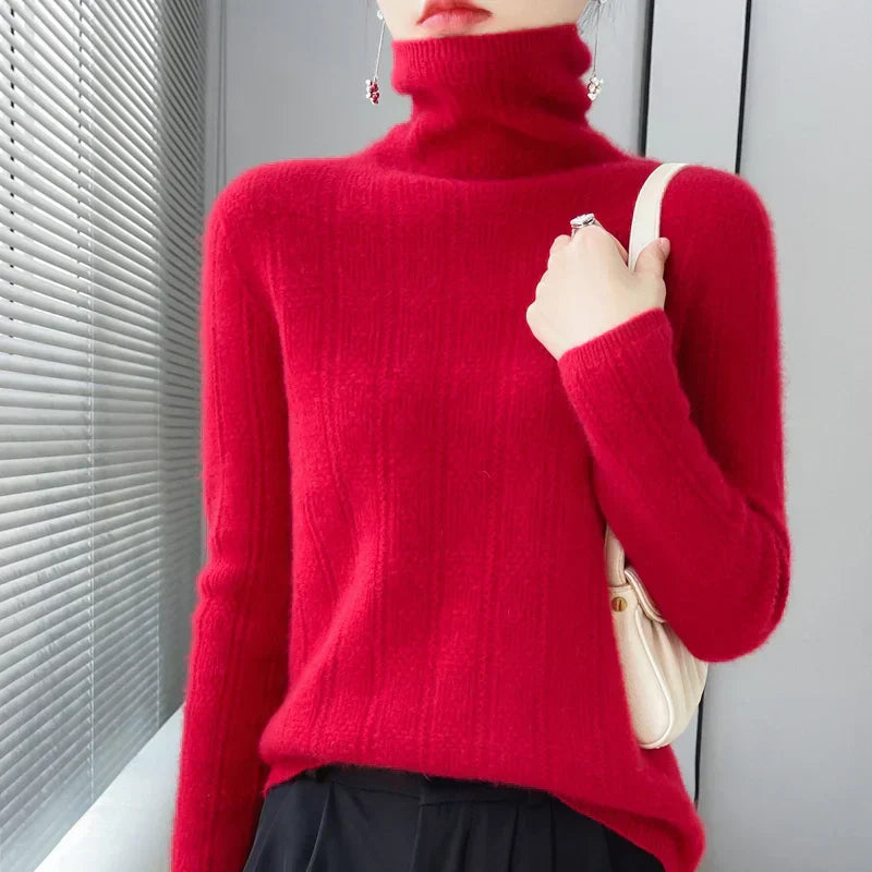 Suéter mujer de manga larga cuello alto ajustado