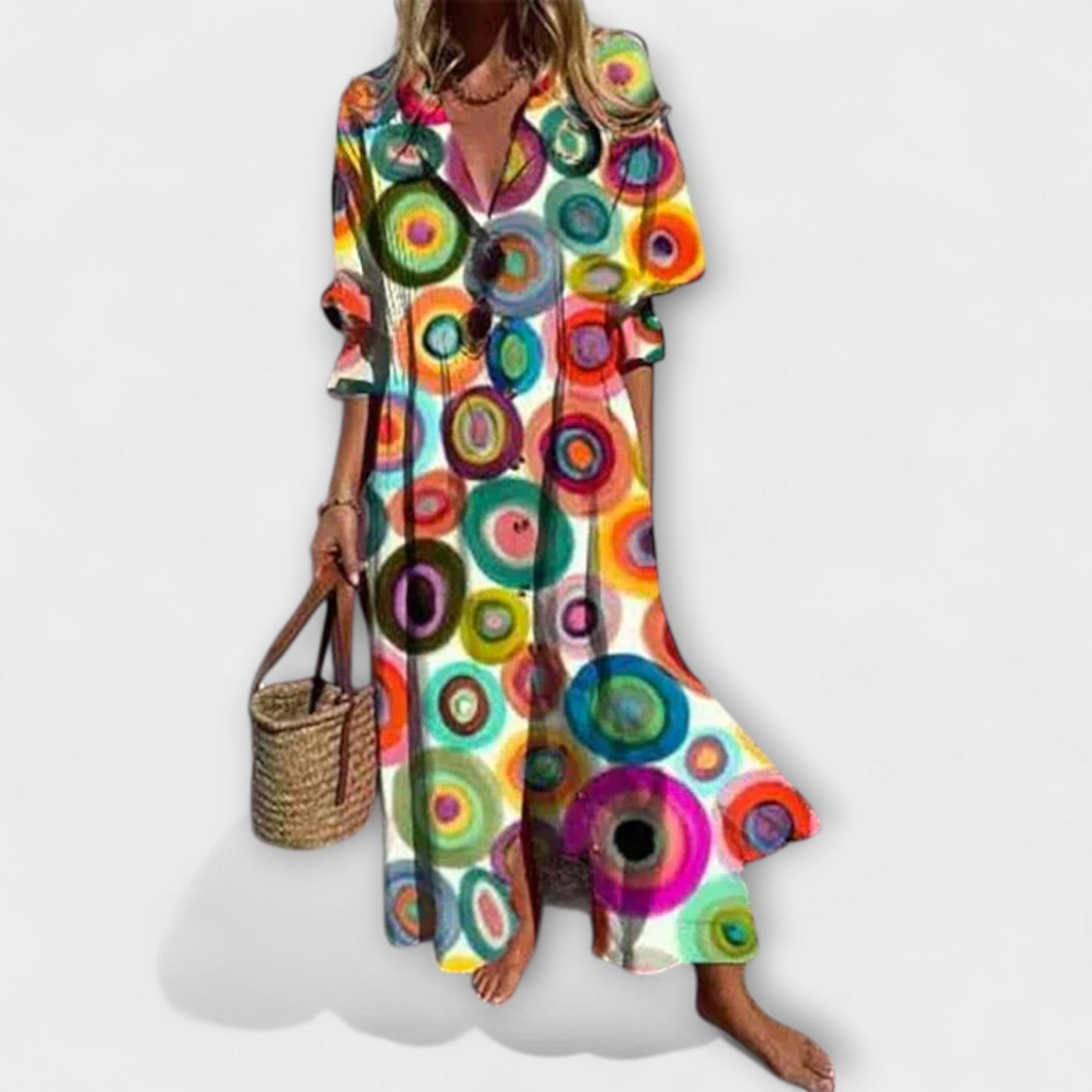 Vestido Camisero Mujer Algodón Manga Abullonada Largo