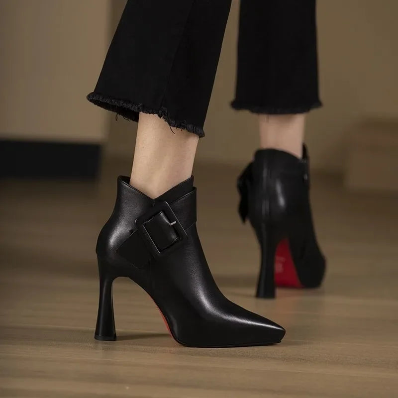 Botines Mujer Piel Hebilla Tacón Alto Elegante