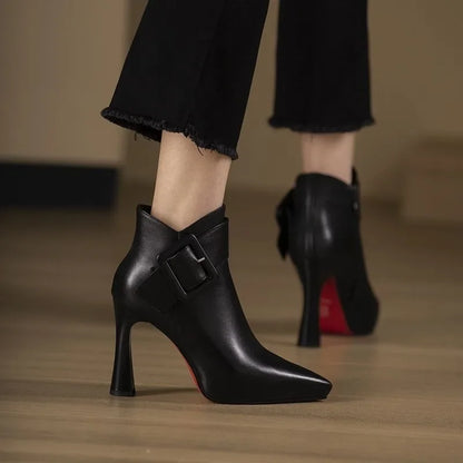 Botines Mujer Piel Hebilla Tacón Alto Elegante